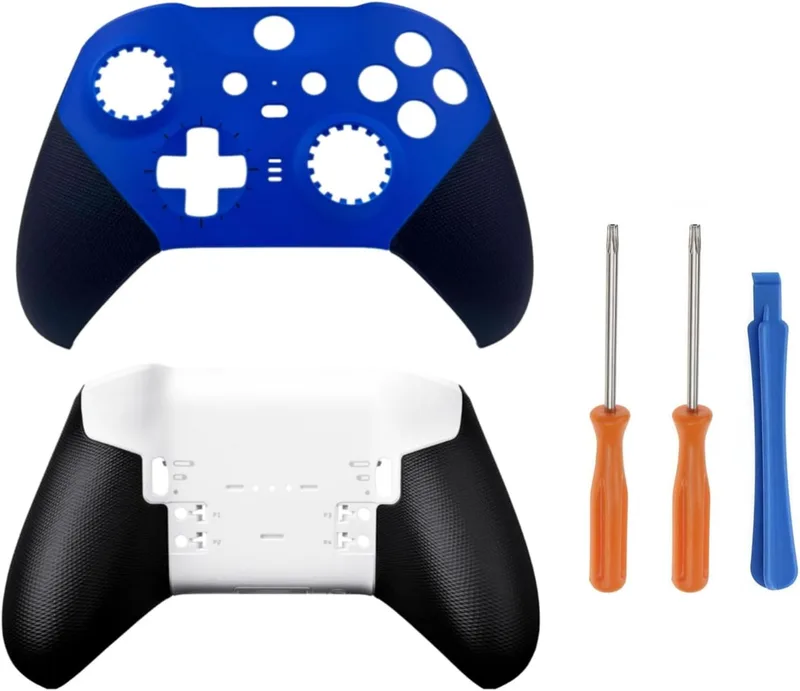 Hzxkqmil Ersättningshus Främre Skal Frontplatta Fodral + Bottenpanel för Xbox Elite Controller Series 2 Core Edition, Blå, med Skruvmejselverktyg