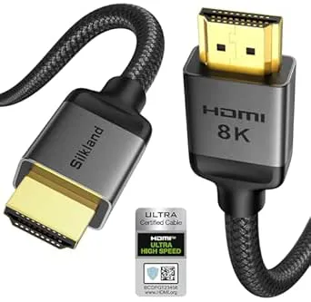 Silkland 10K 8K HDMI 2.1 Kabel 2M Certifierad, Nylonflätad Ultra High Speed HDMI-Kabel 4K@144Hz/120Hz 8K@60Hz, eARC, HDR10, Dolby Atmos, 48Gbps, HDCP2.3 för Xbox/TV/Soundbar/PS5/Blu-Ray/Projector