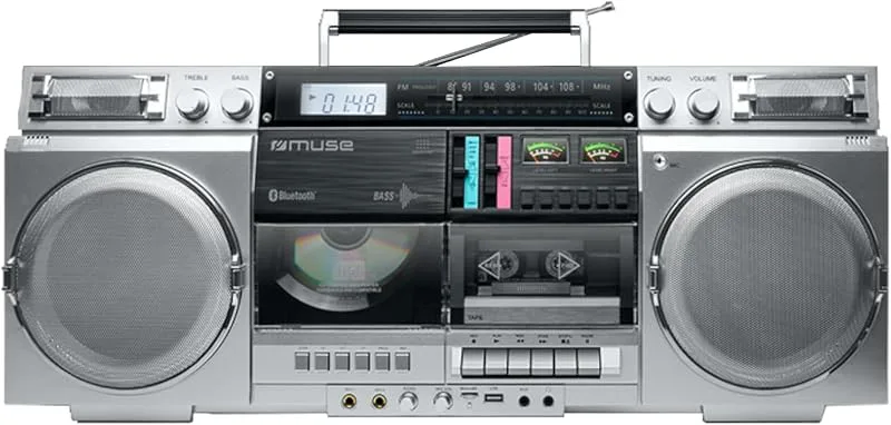 MUSE M-380GBS retro boombox kassettband med CD-spelare, AUX och bluetooth-spelare, smartphone-kompatibel, kassettbandspelare, cool vintage design