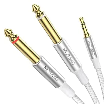 MOSWAG 3,5 mm 1/8 tums TRS-kontakt till 2 x 6,35 mm 1/4 tum TS-kontakt monostereo-Y-splitterkabel 3M-kompatibel för hemmastereosystem, bärbar dator, förstärkare, ljudinspelningsblandare, MP3 etc