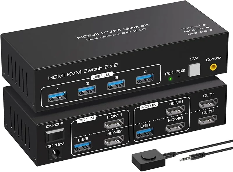 Dual Monitor KVM Switch 2x2 HDMI 2.1