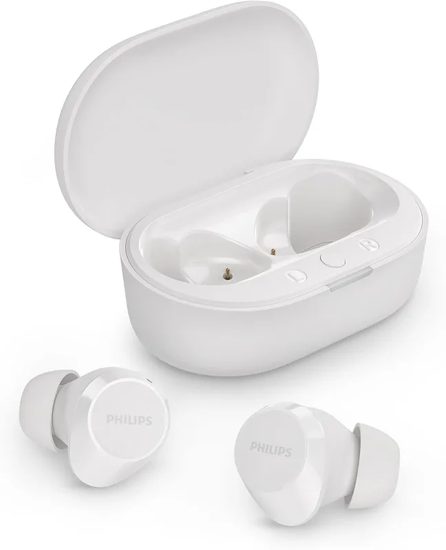 Philips TAT1209WT Äkta trådlösa In Ear Bluetooth-hörlurar – Små öronsnäckor, Fantastiskt värde, Naturligt ljud med dynamisk bas, Tydliga samtal och laddfodral i fickformat