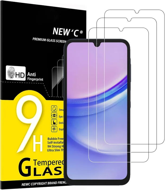 NEW'C 3-pack, skärmskydd i glas kompatibelt med Samsung Galaxy A15 5G/4G
