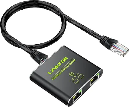 LiNKFOR Ethernet-splitter 1 till 2 ut 1 000 Mbps RJ45 Gigabit Ethernet-kabeldelare med USB-ström