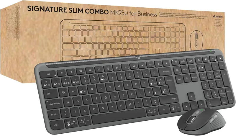 Logitech Signature Slim MK950 för företag, trådlöst tangentbord och muskombination, diskret skrivning, säker mottagare,