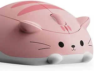 Akko Söt trådlös mus med katttema, rosa mex, meice tri-mode Bluetooth 3.0/5.0/2.4G med USB A-mottagare, tyst klick, tecknad mus för bärbar dator/PC (Pink Angie)
