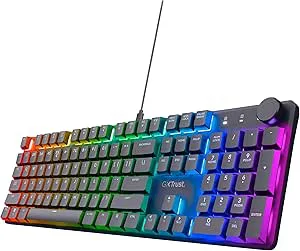 Trust Gaming GXT 866 Torix mekaniskt tangentbord, tysk QWERTZ-layout, huanobrytare, platta knappar, RGB-belysning, anti-ghosting N-key rollover USB programmerbart speltangentbord PC, bärbar dator