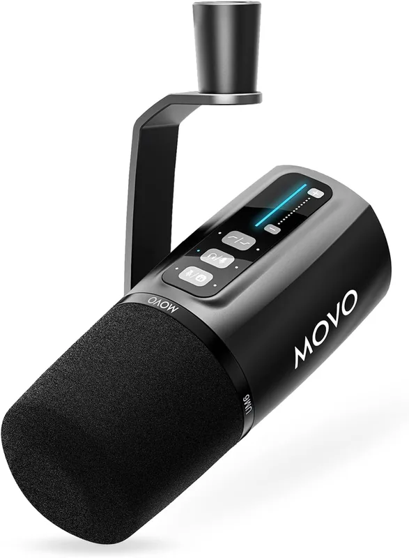 Movo UM6 dynamisk podcasting-mikrofon med inbyggd GainCast Preamp, Mic Gain, High Frequency Boost och XLR/USB-utgångar