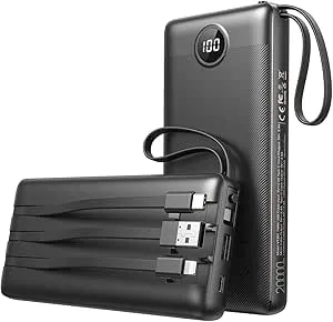 VEEKTOMX Power Bank 20000mAh med Inbyggda kablar