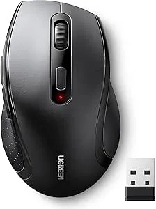 UGREEN Trådlös mus 2.4G 1600 DPI 6 knappar med nanomottagare, 12 månaders batteritid, 3 justerbara DPI-nivåer för PC Laptop iMac MacBook Microsoft Pro, Office Home, Svart