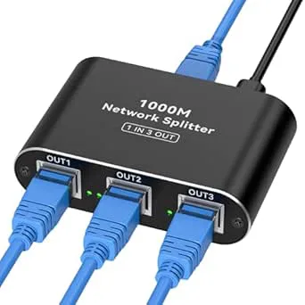 VPFET Ethernet-splitter 1 till 3 1 000 Mbps LAN-brytare, 3-port, nätverkssplitter, Gigabit, RJ45, med typ C, strömkabel, Ethernet-splitter, för Cat5/5e/6/7/8