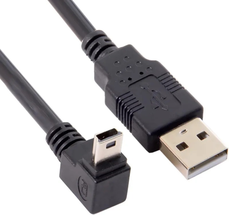 NFHK Mini-USB B-typ, 5-polig kontakt, 90 graders vinklad till USB 2.0-kontakt