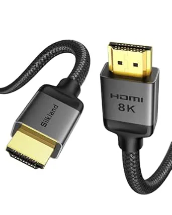 Silkland 10K 8K HDMI 2.1 Kabel Kort 30CM, Nylonflätad Ultra High Speed HDMI-Kabel 4K@144Hz/120Hz 8K@60Hz, eARC, HDR10, Dolby Atmos, 48Gbps, HDCP2.3 för Xbox/TV/Soundbar/PS5/Blu-Ray/Projector