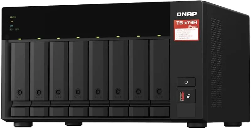 Qnap TS-873A-8G AMD Ryzen™ Embedded V1500B 4-core/8-tråd 2,2 GHz-processor, 8 GB SODIMM DDR4 (1 x 8 GB) WD Red Plus-pake