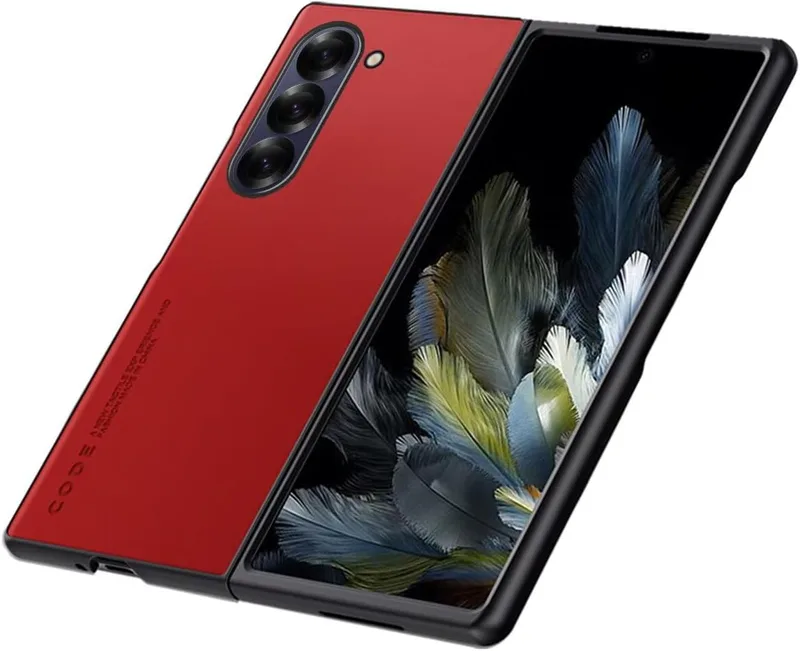 HONLEN Fodral för Samsung Galaxy Z Fold6/Samsung Galaxy Fold 6 2024 (7,6 tum tum) företagstelefonfodral med läderbaksida, röd