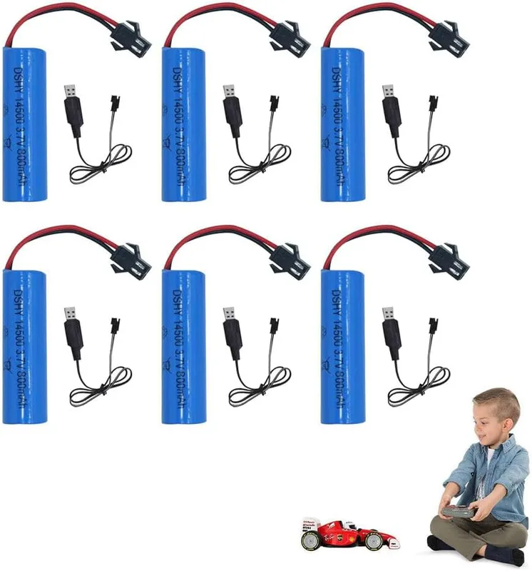 6 stycken 1 4 500 Li-ion batteri 3,7 V, 500 mAh litiumjonbatteri, med 6 USB-laddare SM-2P-plug, uppladdningsbara RC batterier, uppladdningsbara 14500