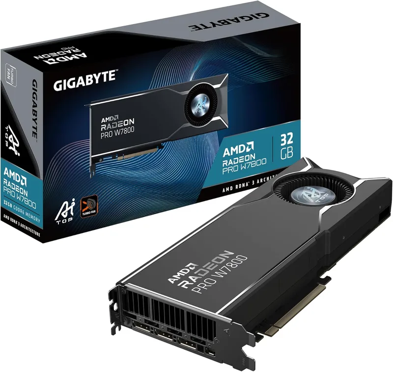 Gigabyte Radeon PRO W7800 AI TOP 32G grafikkort – 32 GB GDDR6, 256 bitar, PCI-E 4.0, 3 x DisplayPort 2.1, W7800 AI TOP 32G