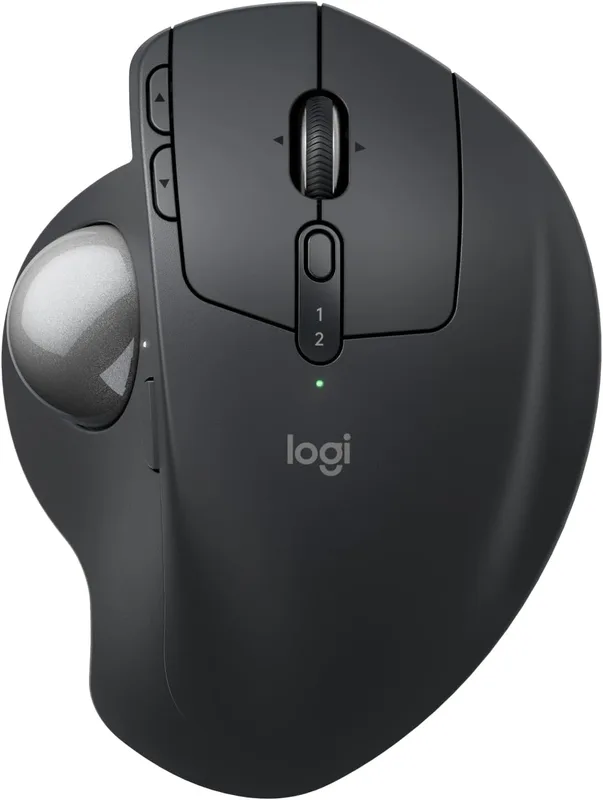 Logitech MX Ergo S – avancerad trådlös mus med styrkula, USB-C-laddningsbar trådlös ergonomisk mus med Bluetooth och krypterad dongel, 6 programmerbara knappar, för PC/Mac