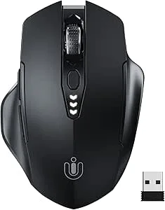 Uineer trådlös mus, uppgraderad 2,4 GHz uppladdningsbar (batterinivå synlig) ergonomisk datormus, 4 nivåer DPI, trådlösa möss för bärbar dator (matt svart)