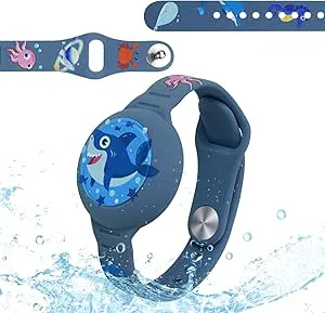 AXFEE Klockarmband kompatibelt med A-pple Airtag, silikonarmband skyddsfodral för AirTag, blå liten haj