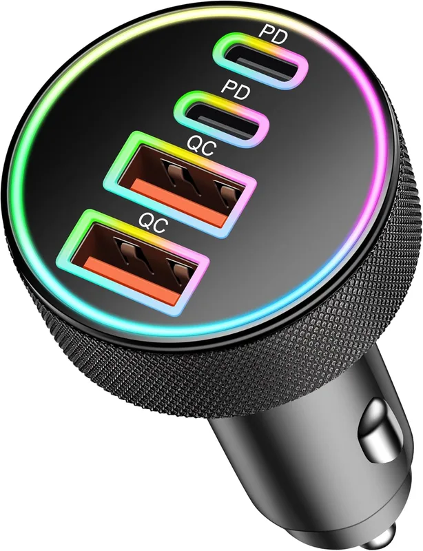 USB C Billaddare, 4-Portars 90W Dubbel USBC och USB-A Biladapter