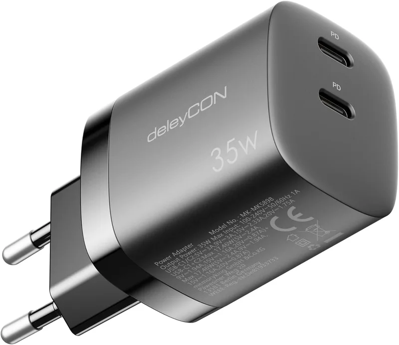 deleyCON Laddare USB C (2 Portar
