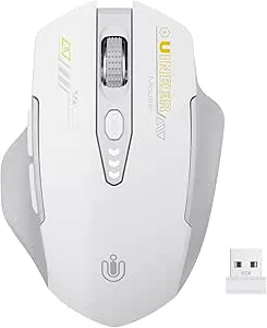 Uineer trådlös mus, [uppgraderad] visuell batteriindikator, ergonomisk trådlös mus, 2,4 G USB, 4 justerbara DPI-nivåer, bärbar dator optisk datormus, grå och vit