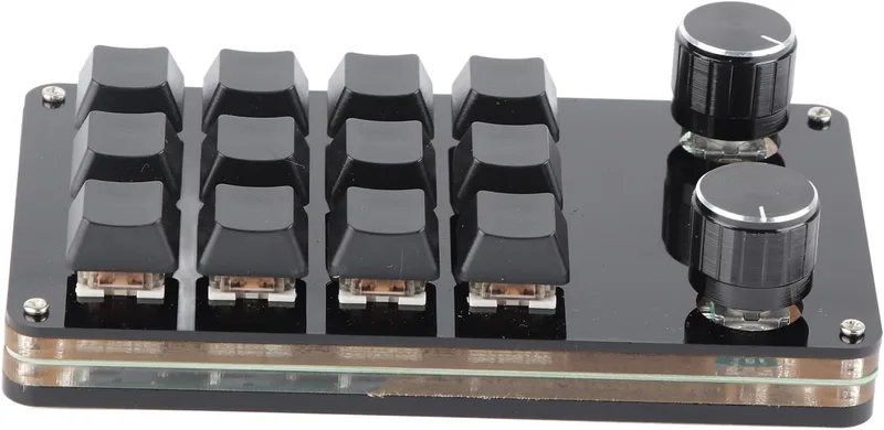 Röd Switch Makro Tangentbord Custom Knobs USB Mini Keypad Ergonomisk för Stationär PC (12 nycklar med 2 knoppar)