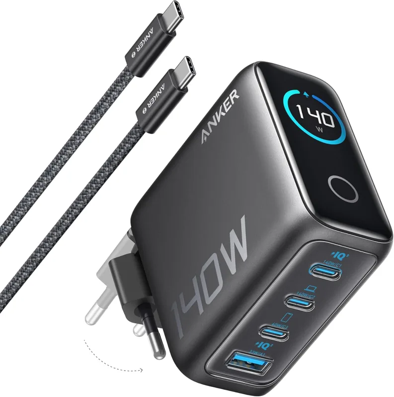 Anker Laptopladdare,140W USB-C-Laddare,4-Portars Snabbladdning för Flera Enheter,Avancerad