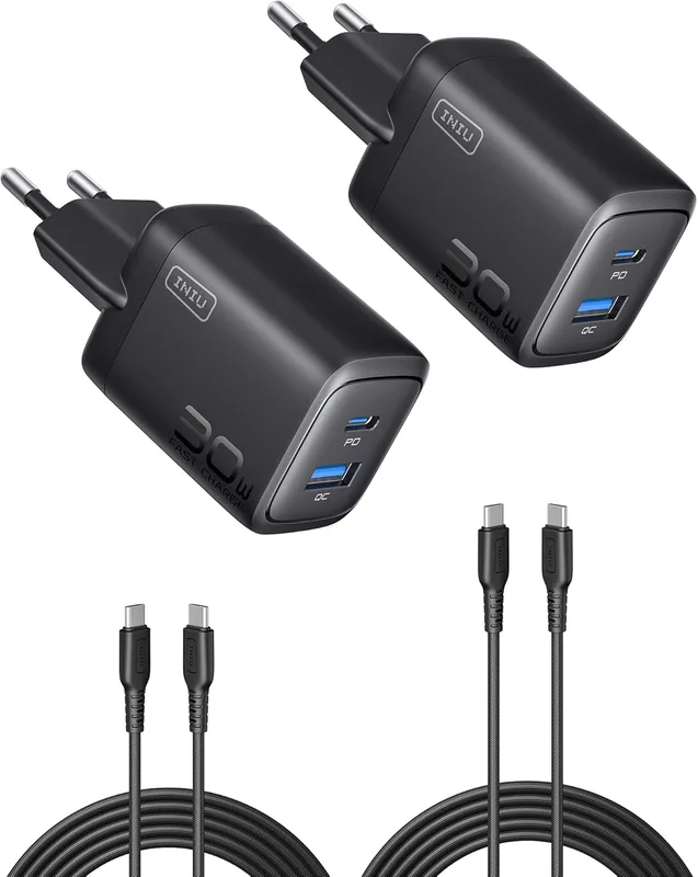 INIU 30W USB-C Laddare 2-pack med Kablar