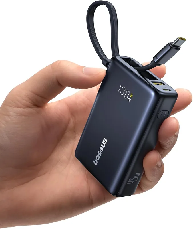 Baseus Powerbank 10000mAh 45W med Integrerad USB-C kabel