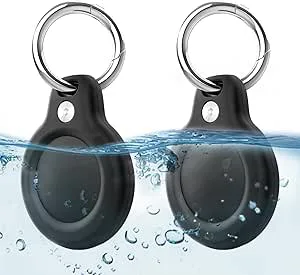 LETREEN 2-pack vattentätt fodral med nyckelring för Air-Tag – stötsäker, reptålig TPU skyddsfodral, allroundskydd hänge tillbehör för Apple Air-Tag – svart