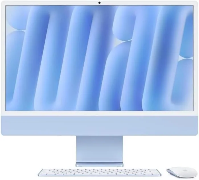Apple iMac Allt-i-ett-stationär dator med M4-chip, 10-kärnig CPU och 10-kärnig GPU: 24 tum Retina-skärm, 24 GB enhetligt minne, 512 GB SSD-lagring, blå