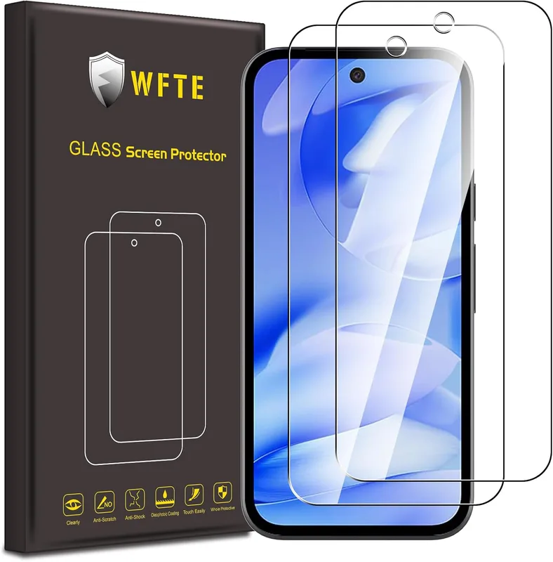 WFTE [Set med 2 härdat glas för Google Pixel 9a 5G/Google Pixel 10a, 0,26 mm skärmskydd med 99 % hög transparens, anti-spårskydd med hårdhet 9H-glas för Pixel 9a/10a 5G
