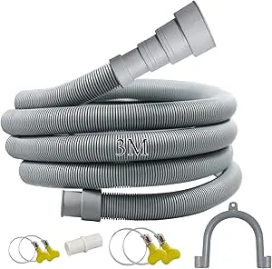 Quanerba Universella avloppsslangar 1 m/2 m/3 m/4 m/5 m för tvättmaskiner, för torktumlare, avloppsslang, diskmaskin med 1 adapter, 4 slangklämmor, 1 u-båge-slanghållare (3 m)