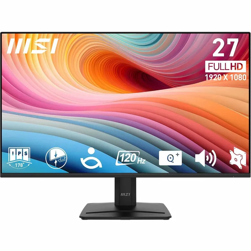 MSI PRO MP275 E2 27 tums skrivbordsskärm Full HD- IPS-panel 1 920 x 1 080, kantlös, 120 Hz, ögonsäker, inbyggd högtalare, tilt-justerbar – HDMI 2.0, D