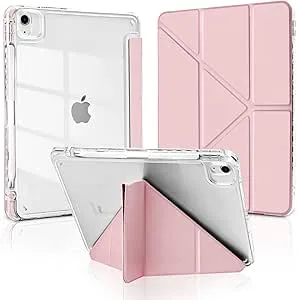 MuyDoux Origami-fodral för iPad Air 6 11 tum 2024 / iPad Air 4 5 2020/2022 10.9" med stylushållare, 5-i-1 flera betraktningsvinklar, bakfodralTransparent Klar Stötsäker, Ros