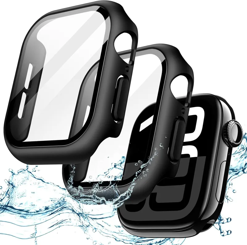 JETech Vattentätt Fodral med Skärmskydd för Apple Watch Series 11/10 46mm, Inbyggd Härdat Glasfilm Hård PC Stötfångare Helt Skyddande Case, 2 Pack (Svart)