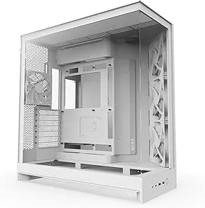 NZXT H9 Flow (2025) – Stor dubbelkammare ATX Mid-Tower luftflöde PC-chassi – Inkluderar 3 x 140mm & 1 x 120mm fläktar – 420mm radiatorstöd – Härdat glas – Bakanslutningsklar – Vit