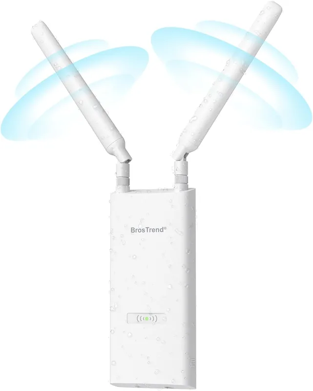 BrosTrend AC1200 WiFi-repeater utomhus, lång räckvidd, Gigabit WiFi-signalförstärkare utomhus, IP65 utomhus, dubbelband 5 GHz, 867 Mbps + 2,4 GHz 300 Mbps, 802,3af PoE med passiv PoE-injektor
