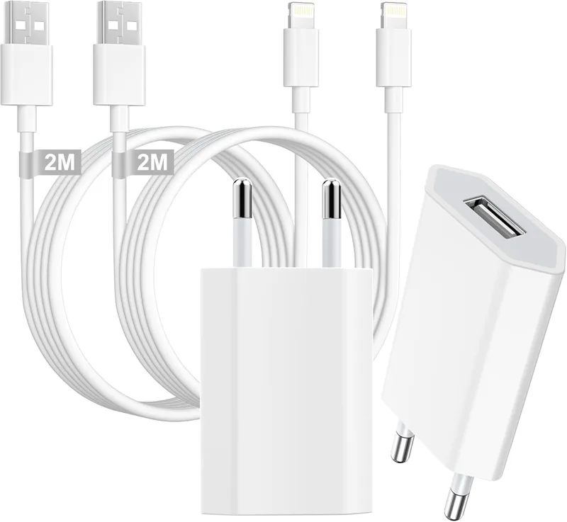 Apple MFi certifierad iPhone laddare och iPhone 2M-kabel [pack med 2], 5 W USB-laddare Apple USB-strömadapter med Lightning-kabel för iPhone 14/13/12/11 Pro Max/XS/X/8/7/6 Plus/5/SE