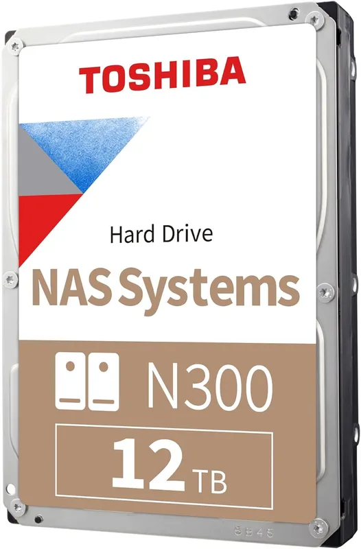 Toshiba N300 12TB Internal NAS hårddisk, 3,5" SATA HDD, 7 200 RPM, 24/7 drift, stöder 1–8 Bay Systems, 128 MB cache, 180 TB/års arbetsbelastning, 3 års garanti (HDEXZ13ZNA51F).