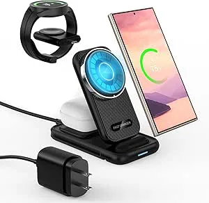 Trådlös Laddare för Samsung från MMOBIEL – 4 i 1 Qi2-Certifierad Bärbar Magnetisk Trådlös Laddningsstation för Samsung Galaxy S25/S24/S23/S22-serien