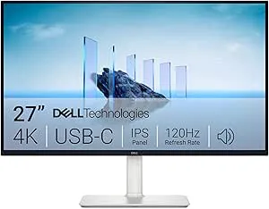 Dell 27 Plus USB-C-skärm – S2725QC, 4K UHD (3840x2160), 120Hz, IPS, 4ms, AMD FreeSync Premium, 99% sRGB, höjdjustering, inbyggda högtalare, 2 USB-C, 2 HDMI, 2 USB, 3 års garanti