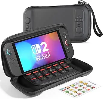 HSIEHMIEN Smal Bärväska för Nintendo Switch 2 (2025), skyddande bärbar förvaringsväska Carry Case för Switch 2 med 12 Spelkortsfickor, Hård Skalväsk för Switch 2-konsol och JoyCons