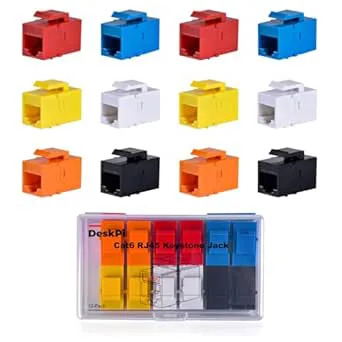 GeeekPi Keystone RJ45 Cat6-kontakter, set med 12, flerfärgade, guldpläterade stift, ABS-hölje