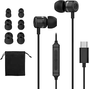 Mormoque USB C-hörlurar för iPhone 15 16 Pro, för Samsung S20-S23 A53 A54 typ C trådbundna öronsnäckor, inbyggd mikrofon Hi-Fi bashörlurar, 1,5 m lång sladd magnetiska in-ear knoppar med 6 öronspetsar