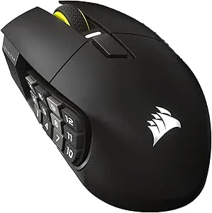 Corsair SCIMITAR ELITE WIRELESS SE MMO PC spelmus – 33 000 DPI, 16 programmerbara knappar, nyckelreglage, Elgato Virtual Stream Deck, 1 000 Hz polling, upp till 150-timmars batteri – pistolmetall