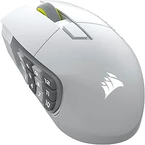 Corsair SCIMITAR ELITE WIRELESS SE MMO spelmus – 33 000 DPI, 16 programmerbara knappar, justerbar nyckel Slider™, 1K hyper-polling, upp till 150 timmars batteri – PC, PS5, PS4, Xbox, Mac – vit