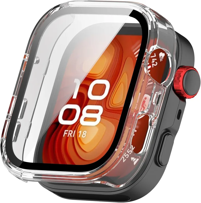 Hårt fodral med skärmskydd för Huawei Watch Fit 4 Po, hårt PC-skyddsfodral stötsäkert anti-repor stötdämpande skydd med härdat glas (klar)